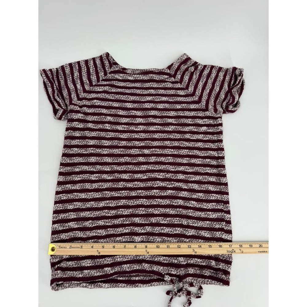 The Limited Striped Knit Cinch Hem Top Modern Women XS Burgundy White - Picture 3 of 6
